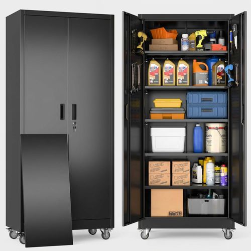 Garage Storage Cabinet with Pegboard Doors — Black