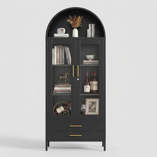 73-inch Arched Glass-Door Display Cabinet — Black